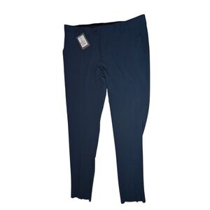 Wessi Mens 42 Navy Blue Dress Pants Slim Fit Flat‎ Front Stretch Fabric Unhemmed